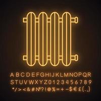 Radiator neon light icon. Heating battery. Heater. Glowing sign with alphabet, numbers and symbols. Vector isolated illustration