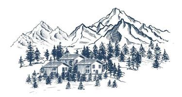 Mountain landscape, hand drawn illustration vector