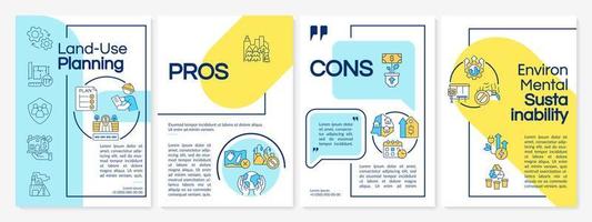 Land use planning process blue and yellow brochure template. Pros and cons. Leaflet design with linear icons. 4 vector layouts for presentation, annual reports.