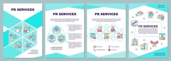 PR services mint brochure template. Organization reputation. Leaflet design with linear icons. 4 vector layouts for presentation, annual reports.