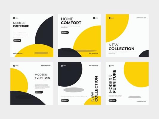 Set of minimal furniture store square banner for flyer poster and social media post template