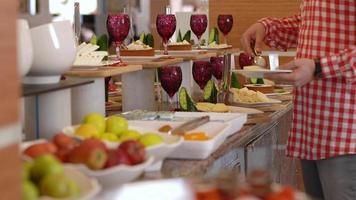 Breakfast plate. Cheese and Apple. Buffet breakfast. Types of cheese. video