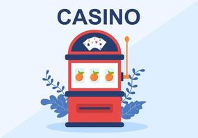 ilustración de dibujos animados de casino con botones, máquinas tragamonedas, ruleta, fichas de póquer y cartas de juego para el diseño de estilo de juego