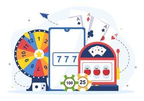 Casino Cartoon Illustration with Buttons, Slot Machine, Roulette, Poker Chips and Playing Cards for Gambling Style Design vector