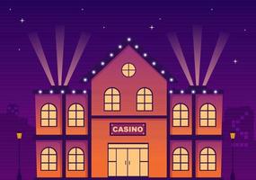 Casino Building Cartoon Illustration with Architecture, Lights and Purple Background for Gambling Style Design vector