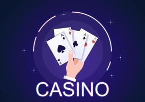 Casino Cartoon Illustration with Buttons, Slot Machine, Roulette, Poker Chips and Playing Cards for Gambling Style Design vector