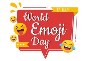 celebración del día mundial del emoji con eventos y lanzamientos de productos en diferentes expresiones faciales forma de caricatura linda en ilustración de fondo plano vector