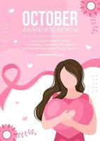 Breast Cancer Awareness Month Social Media Flyer Template Flat Cartoon Background Vector Illustration