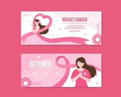 Breast Cancer Awareness Month Social Media Horizontal Banner Template Flat Cartoon Background Vector Illustration