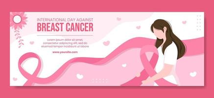 Breast Cancer Awareness Month Social Media Cover Template Flat Cartoon Background Vector Illustration