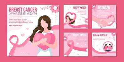 ilustración de vector de fondo de dibujos animados plano de plantilla de publicación de redes sociales del mes de concientización sobre el cáncer de mama