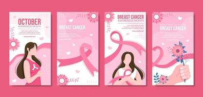 Breast Cancer Awareness Month Social Media Stories Template Flat Cartoon Background Vector Illustration