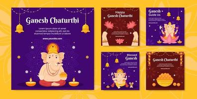 Happy Ganesh Chaturthi Social Media Post Template Flat Cartoon Background Vector Illustration