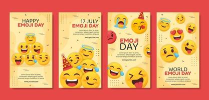 World Emoji Day Social Media Stories Template Flat Cartoon Background Vector Illustration