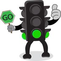 Illustration Vector Graphic Of Mascot Traffic Light With Green Lamp On and Go Sign Suitable For Children Product