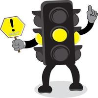 Illustration Vector Graphic Of Mascot Traffic Light With Yellow Light On and Wait Sign Suitable For Children Product