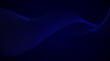 Dynamic particle wave abstract design. Dark background with blurred flowing dots. Vector