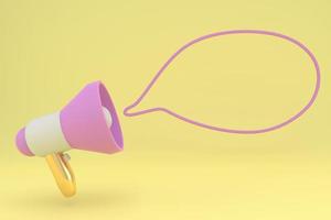 Cartoone megaphone loudspeaker on a yellow background. Copy space for text. 3d render. photo