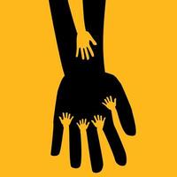 mano grande mano ayudando a otra mano adecuada para el cartel de donación de caridad vector