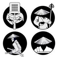 bundle of japanese monk warrior with straw hat vector