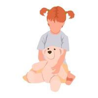 Girl playing with a bear isolated on the white background. Vector illustration