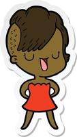 sticker of a cute cartoon girl with hipster haircut vector