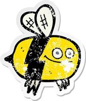 distressed sticker of a cartoon bee vector