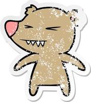 distressed sticker of a angry bear cartoon vector