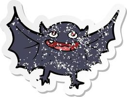 pegatina retro angustiada de un murciélago vampiro de dibujos animados vector