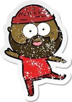 distressed sticker of a cartoon bearded man vector