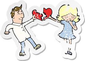 retro distressed sticker of a cartoon couple in love vector