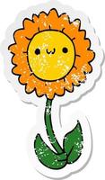 distressed sticker of a cartoon flower vector