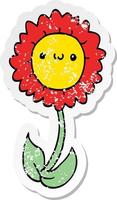 distressed sticker of a cartoon flower vector