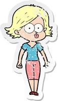 distressed sticker of a cartoon girl pouting vector