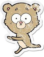 distressed sticker of a worried bear cartoon vector