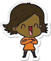 sticker of a cartoon laughing woman vector