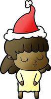 gradient cartoon of a indifferent woman wearing santa hat vector