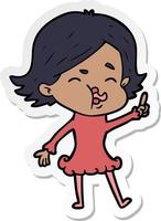 sticker of a cartoon girl pulling face vector