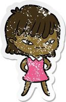 distressed sticker of a cartoon woman vector