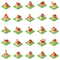 Church icons set, isometric style vector