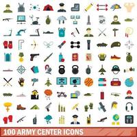 100 iconos del centro del ejército, tipo plano vector