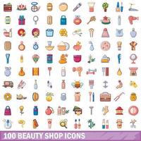 100 iconos de tienda de belleza, estilo de dibujos animados vector