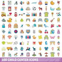 100 iconos de centro infantil, estilo de dibujos animados vector