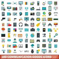 100 communication goods icons set, flat style vector
