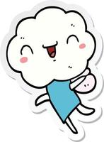 sticker of a cute cartoon cloud head creature vector