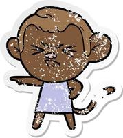 distressed sticker of a cartoon annoyed monkey vector