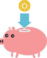 flat color retro cartoon piggy bank vector