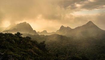 Panorama view of Chiang Dao mountains range in Chiang Mai the northern region of Thailand. Doi Luang Chiang Dao as known as the last tooth of the Himalayas rises majestically. photo