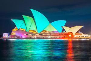 SYDNEY, AUSTRALIA - MAY 29 2015 - Stunning lights and sound coverage Sydney Opera house in Sydney, Australia during Vivid Sydney festival. photo