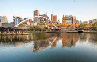 The scenery view of Melbourne cityscape in the morning. Melbourne the most liveable city in the world of Victoria state of Australia. photo